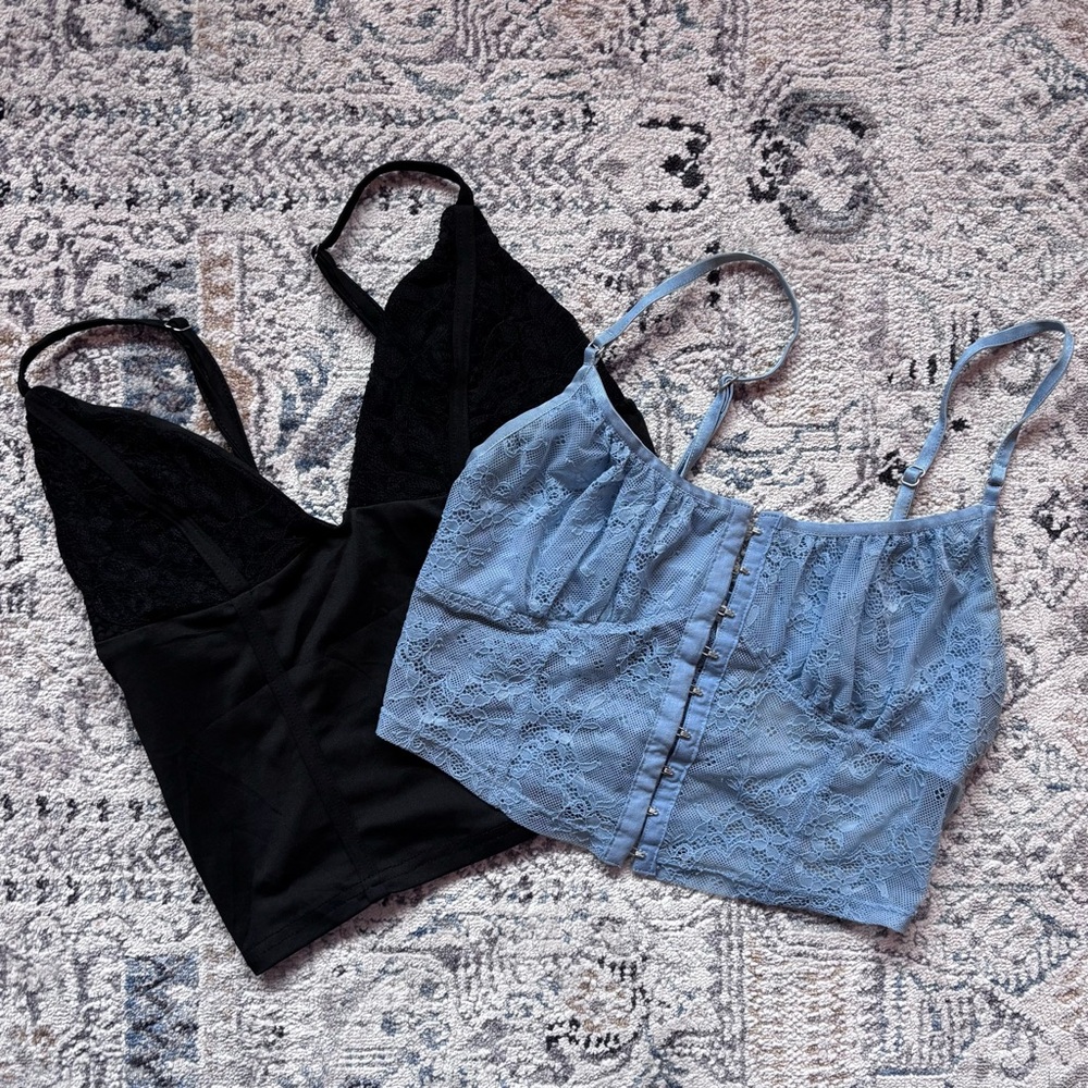 Garage Black and Blue Lace Crop Tops